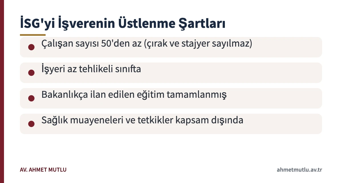 İşveren veya işveren vekilleri tarafından İSG hizmetlerinin yürütülmesi için 6331 m.6 şartları