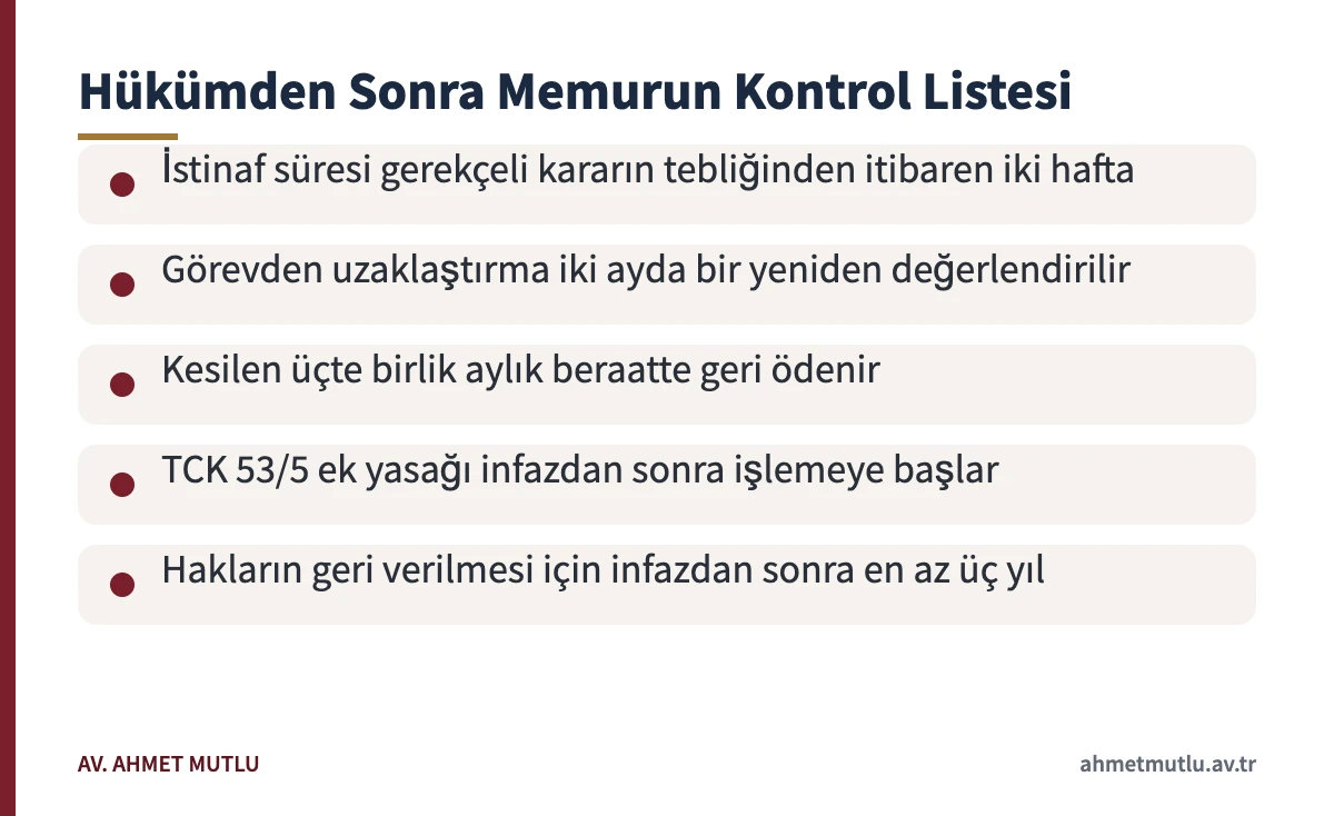 Ceza hükmünden sonra kamu görevlisinin izlemesi gereken süre ve sonuçlar