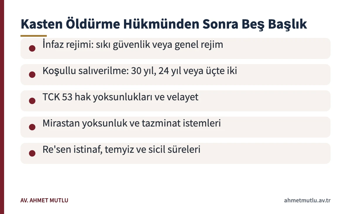 TCK 81 maddesi kapsamındaki mahkûmiyetten sonra infaz, koşullu salıverilme, miras ve sicil başlıklarını gösteren kart