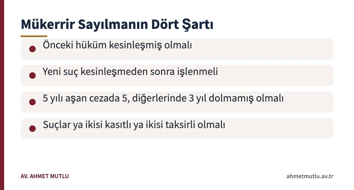 Mükerrir hükümlü sayılmanın şartlarını gösteren bilgi kartı